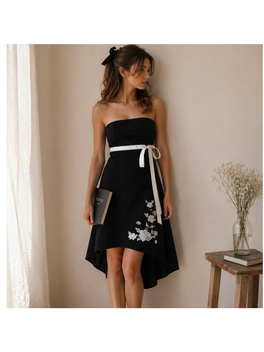 Lipstick Y2K Strapless Empire Waist Floral Embroidered Midi Dress Coquette S